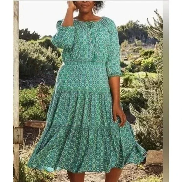 Matilda Jane Age of Aquarius Green Cottage Core Tiered Peasant Dress Size XL - Picture 2 of 11